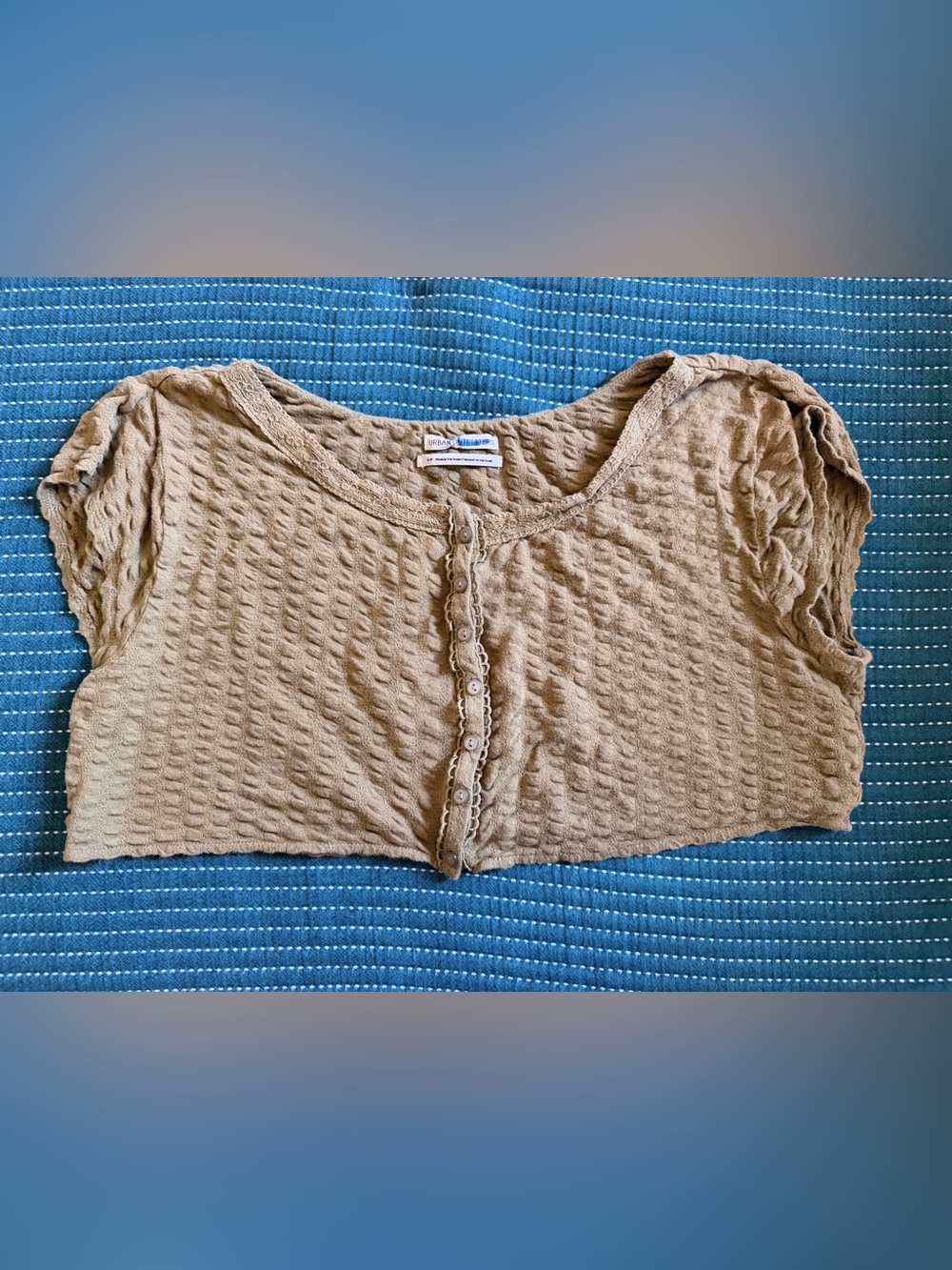 Urban Outfitters Beige Textured Button-Front Cropped Top